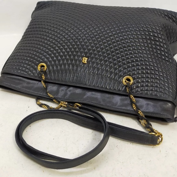 Authentic Bally Shoulder Bag  Black Leather with gold accent trim straps EUC - Picture 4 of 10